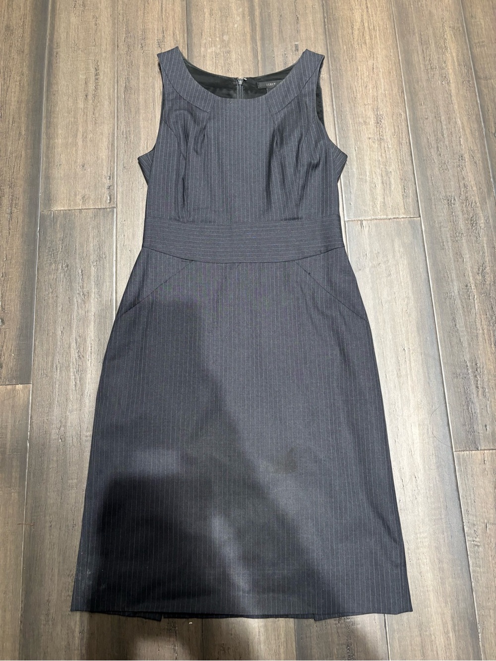 J. Crew Gray Pinstripe Sleeveless Sheath Dress